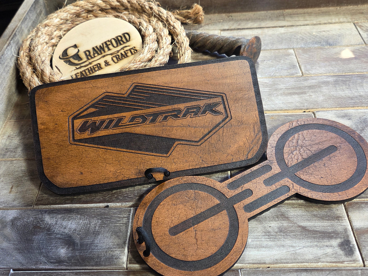 Ford Bronco Leather Tray & Cup Holder Insert | 2021–2024 | Custom Bronco Logo | Handmade Leather (Automatic Transmission)