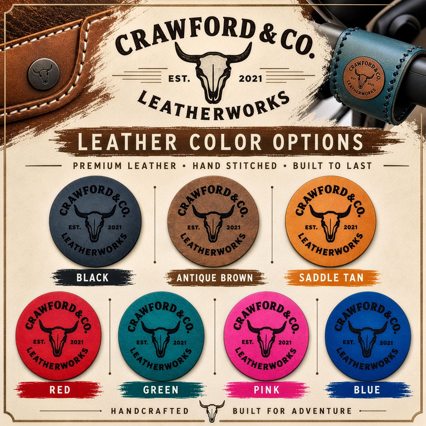 2021+ Ford Bronco Leather Grab Handle Wrap Set | Full Grain Leather Interior Accessories