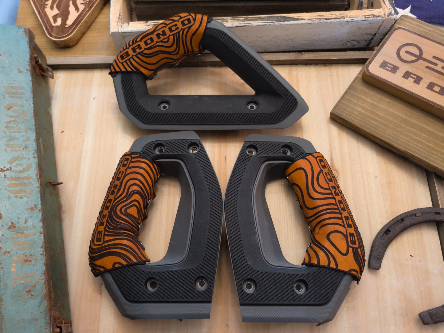 2021+ Ford Bronco Leather Grab Handle Wrap Set | Full Grain Leather Interior Accessories