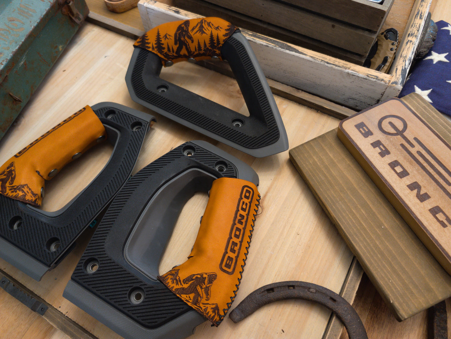 2021+ Ford Bronco Leather Grab Handle Wrap Set | Full Grain Leather Interior Accessories