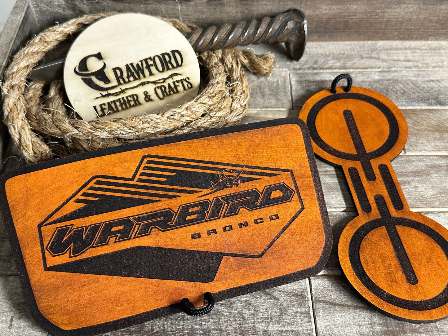 Ford Bronco Leather Tray & Cup Holder Insert | 2021–2024 | Custom Bronco Logo | Handmade Leather (Automatic Transmission)