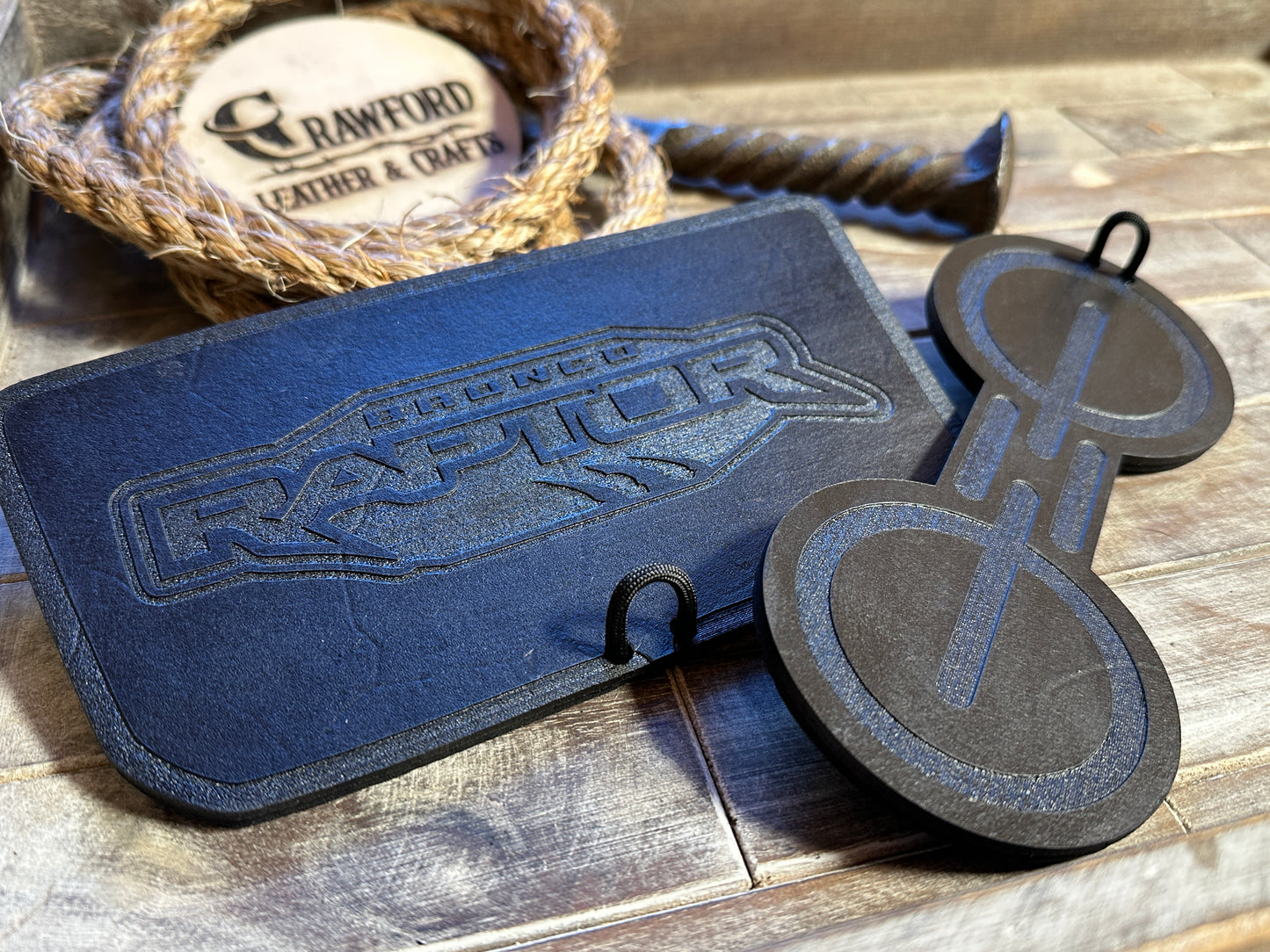 Ford Bronco Leather Tray & Cup Holder Insert | 2021–2024 | Custom Bronco Logo | Handmade Leather (Automatic Transmission)