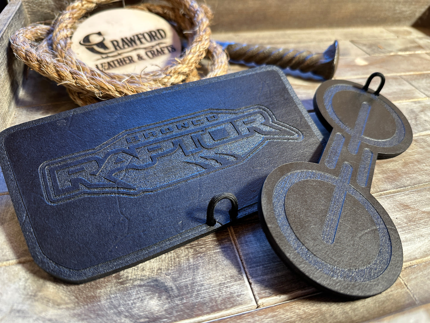 Ford Bronco Leather Tray & Cup Holder Insert | 2021–2024 | Custom Bronco Logo | Handmade Leather (Automatic Transmission)