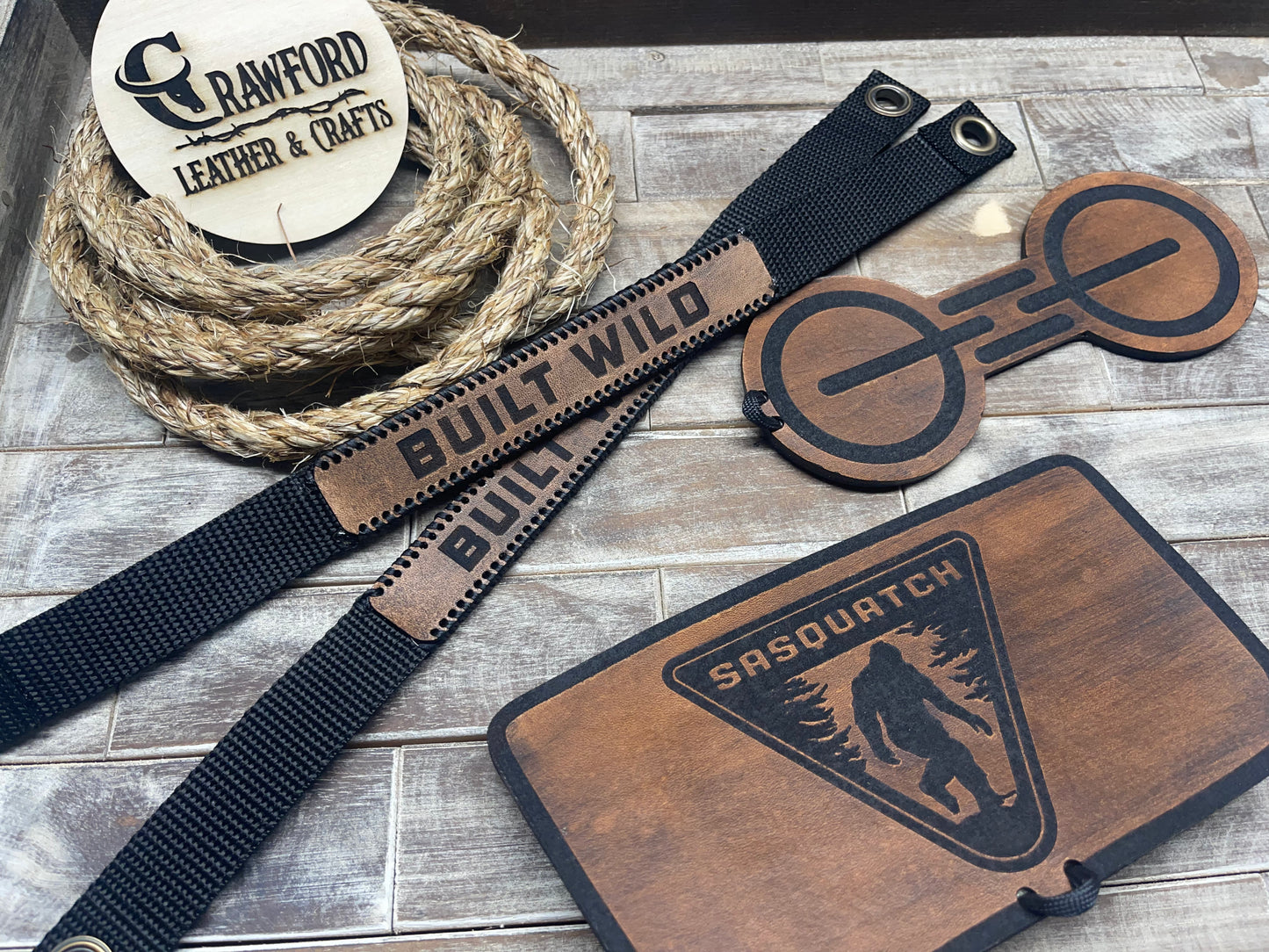 Ford Bronco Leather Tray & Cup Holder Insert | 2021–2024 | Custom Bronco Logo | Handmade Leather (Automatic Transmission)