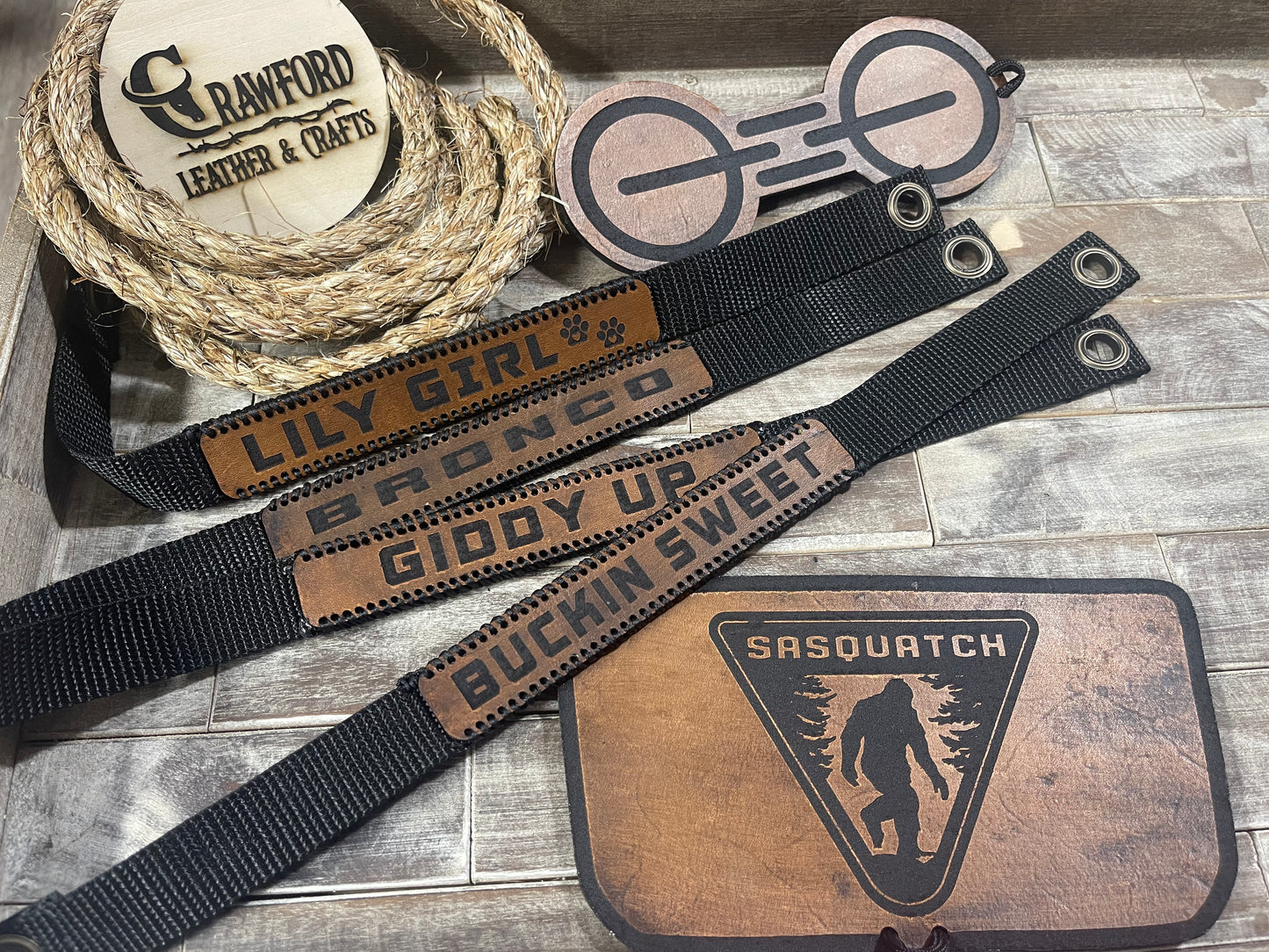Ford Bronco Leather Tray & Cup Holder Insert | 2021–2024 | Custom Bronco Logo | Handmade Leather (Automatic Transmission)