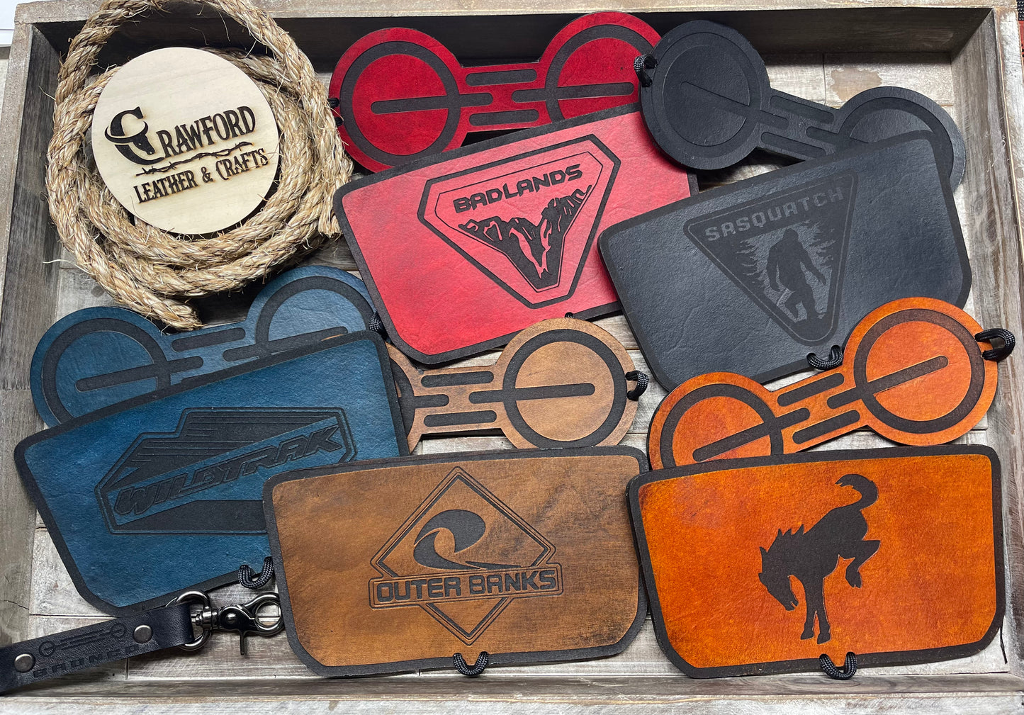 Ford Bronco Leather Tray & Cup Holder Insert | 2021–2024 | Custom Bronco Logo | Handmade Leather (Automatic Transmission)