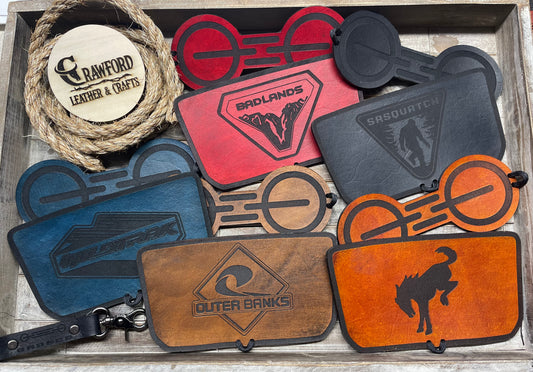 Ford Bronco Leather Tray & Cup Holder Insert | 2021–2024 | Custom Bronco Logo | Handmade Leather (Automatic Transmission)