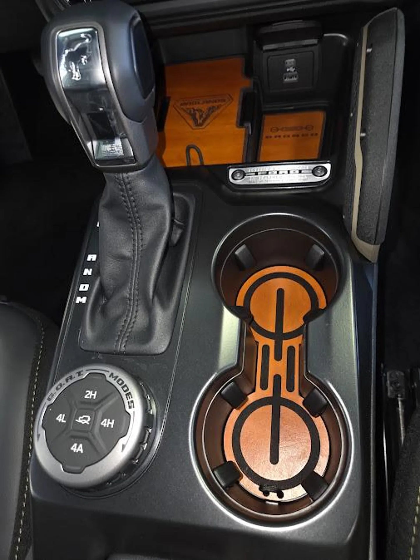 Ford Bronco Leather Tray & Cup Holder Insert | 2025+ | Custom Bronco Logo | Handmade Leather (Automatic Transmission)