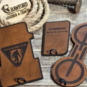 Ford Bronco Leather Tray & Cup Holder Insert | 2025+ | Custom Bronco Logo | Handmade Leather (Automatic Transmission)