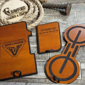 Ford Bronco Leather Tray & Cup Holder Insert | 2025+ | Custom Bronco Logo | Handmade Leather (Automatic Transmission)